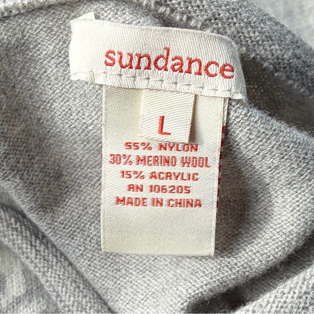 Sundance Sweater Womens Size L Crew Neck Pullover Merino Wool Blend Gray White - Picture 3 of 5